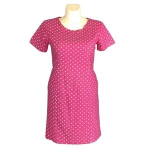 ADOLFO STUDIO Dress 12 Dark Pink White Polka Dot Linen Bl Sheath Short Sl